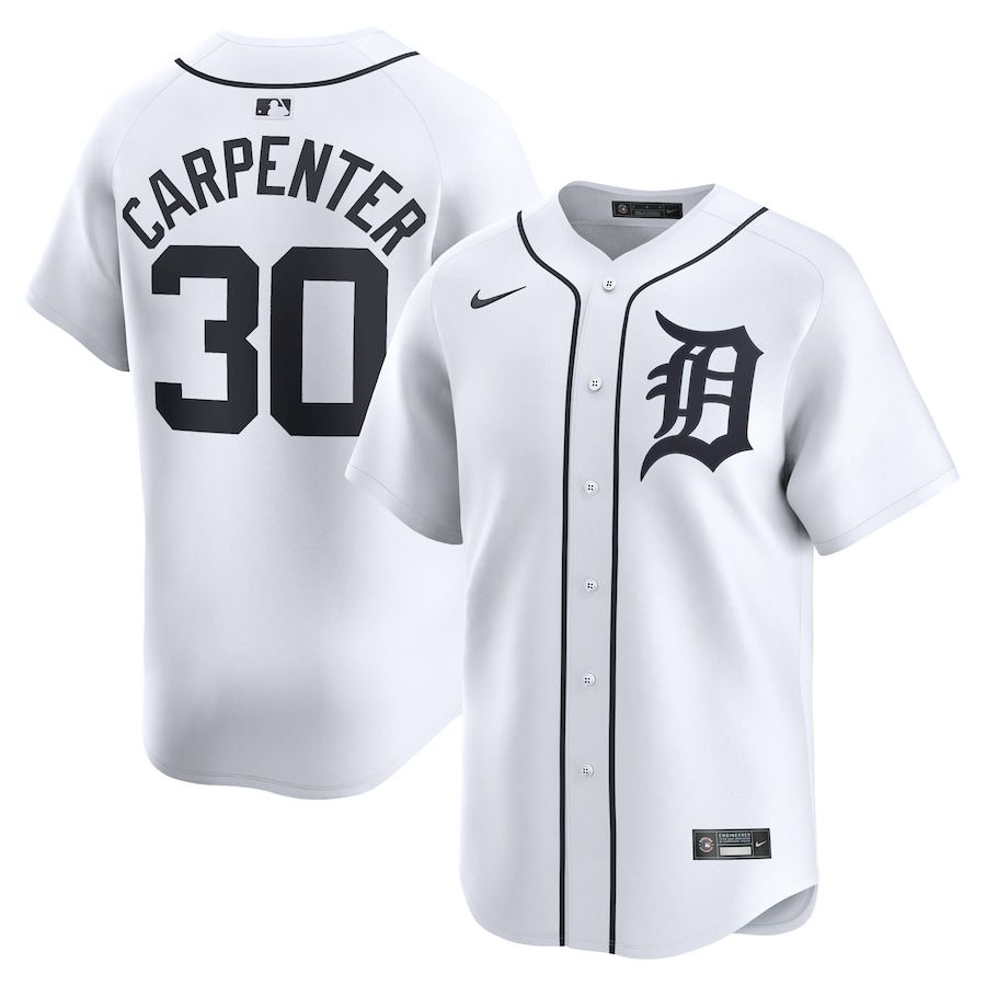 Men Detroit Tigers #30 Kerry Carpenter Nike White Home Limited Player MLB Jersey->detroit tigers->MLB Jersey